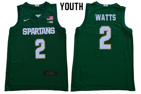 2019-20 Youth #2 Mark Watts Michigan State Spartans College Basketball Jerseys Sale-Green